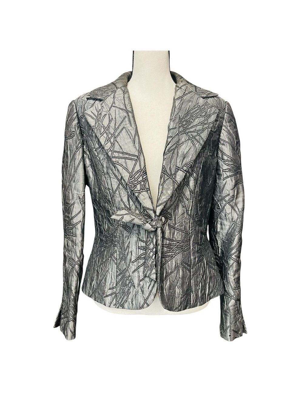 Maakif Silver Metallic Blazer with Textured Finish